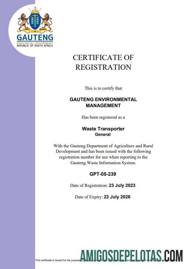 South Africa Certificate Of Registration amostra